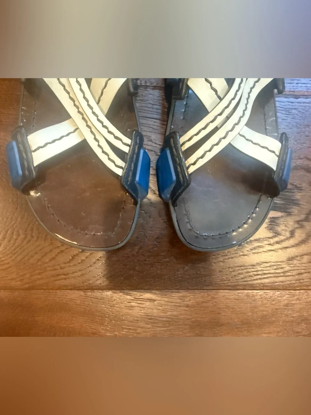 AUTHENTIC PRADA MENS LEATHER SLINGBACK SANDALS, SIZE UK 8/ US 9, WHITE/BLUE - Picture 3 of 15